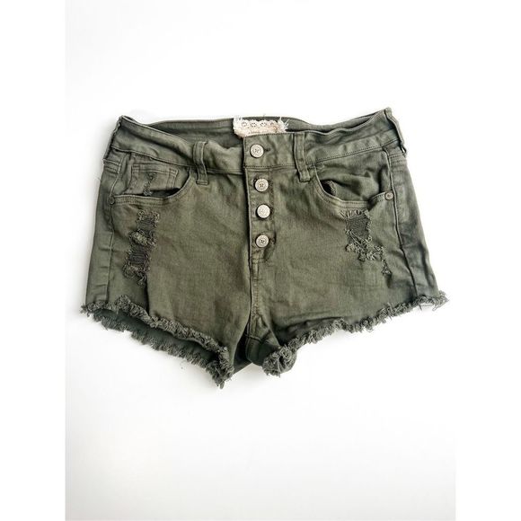 Altar'd State Pants - Altar’d State Green Distressed Denim Jeans Shorts Women’s Size 27/5
